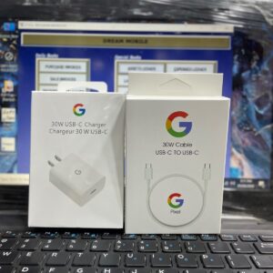 Google 30W USB-C Charger block and original Type-C to Type-C charging cable box