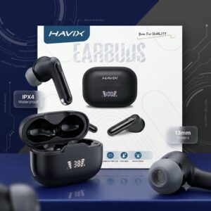 HAVIX Wireless Earbuds with matte black LED battery display charging case