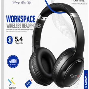 ROYALX RHP-1550 Workspace Wireless Headphones box in black and white style