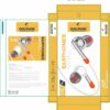 DOLPHIN D-02 Wired Earphones retail packaging box layout in yellow and white