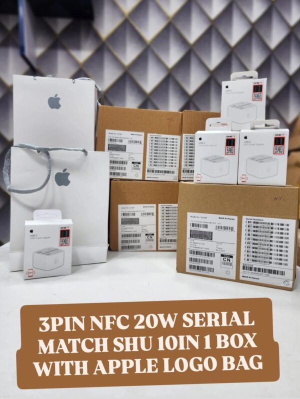 Apple 20W USB-C Power Adapter 3 pin NFC serial match 10 in 1 box pack with Apple logo bags