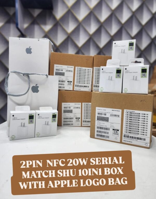 Apple 20W USB-C Power Adapter 2 pin NFC serial match 10 in 1 box pack with Apple logo bags